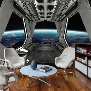 Пользовательские Настенные обои 3D Стерео Космический корабль Космическая Капсула Бар Ресторан KTV Фон Декор стен Креативный Художественный Плакат Фреска 16