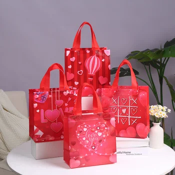 Сумка с сердечком на День Святого Валентина, Нетканый подарочный пакет, Многоразовая хозяйственная сумка, Сумочка, сувениры для свадьбы, Дня рождения