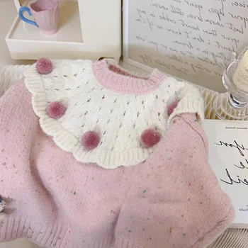 Комплект свитеров для девочек 2023 Осень/Зима, новая девочка, принцесса, милая кукла, свитер с воротником, майка, комплект из двух предметов 20