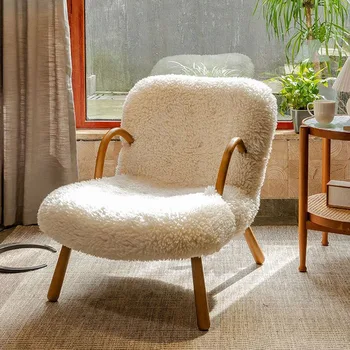 Скандинавский одноместный плюшевый диван из ягненка, кресло из массива дерева, спальня, гостиная, балкон, кресло для отдыха, съемное и моющееся кресло-качалка 17