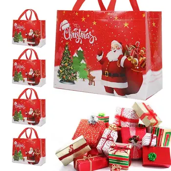 Рождественские сумки-тоут, милые рождественские сумки из нетканого материала, сумочка, 5 шт, Рождественские подарочные пакеты, портативные многоразовые пакеты для подарков 4