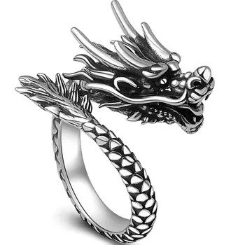 Кольцо из стерлингового серебра 925 пробы, Мужское Агрессивное Ведущее Кольцо с Зодиакальным Драконом, Открывающее Индивидуальность Указательного пальца, Серебряное кольцо