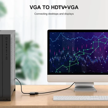 Конвертер VGA в HDTV + VGA Для подключения компьютера, монитора, телевизора, двухэкранного адаптера с дисплеем, кабеля с преобразователем мощности 10