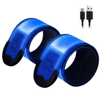 2 комплекта USB-перезаряжаемых светоотражающих нарукавных повязок, светящаяся лента с высокой видимостью для бегунов, байкеров, пешеходов, владельцев домашних животных, синего цвета 5