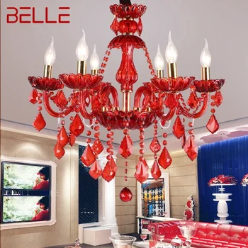 Хрустальная подвесная лампа BELLE в европейском стиле, лампа с красной свечой, Роскошная Люстра для гостиной, ресторана, спальни, виллы 9