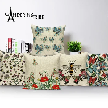 Цветы, Наволочка с бабочкой, Фермерское растение, Красочный домашний декор, чехлы для диванных подушек, чехлы для подушек в стиле Шебби-шик 2