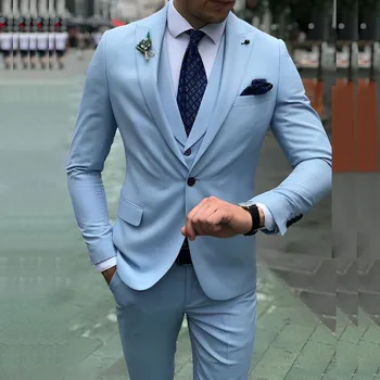 Роскошные синие мужские костюмы, вечерние 3 предмета, куртка, брюки, жилет, приталенный однобортный элегантный деловой блейзер Terno, полный комплект, портной 3