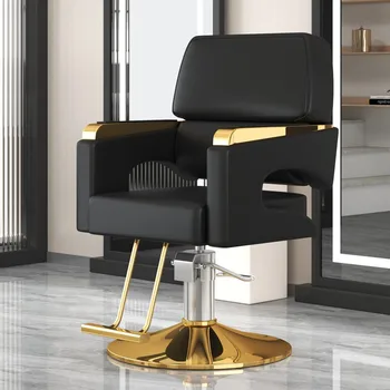 Кожаное кресло для парикмахерской, Золотое Роскошное Персонализированное кресло для парикмахерского салона, Гидравлическая ножка, коммерческая мебель Silla De Barbero 4