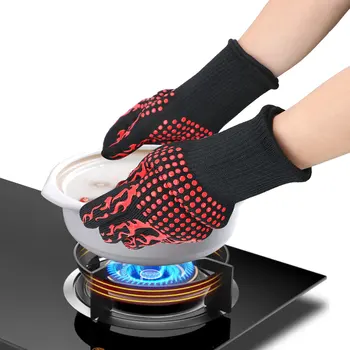 Огнестойкие нескользящие перчатки для барбекю с температурой 300-500 градусов по Цельсию 4