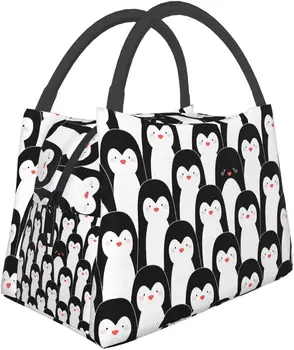Симпатичная черно-белая сумка для ланча в виде пингвина, изолированный ланч-бокс, сумка-холодильник для приготовления еды для пикника, кемпинга, работы и путешествий 9