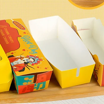 Подгонянный productOEM Изготовленная на заказ бумажная упаковка лоток для хот-догов, контейнер для еды на вынос, коробка для упаковки продуктов питания для корейского корн-дога 14