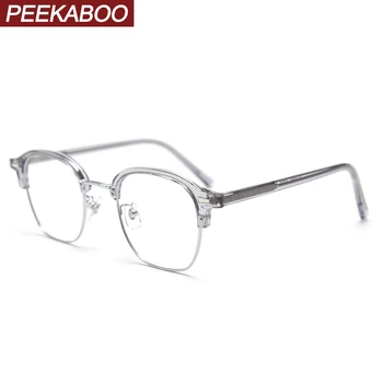 Peekaboo квадратные очки в стиле ретро для мужчин с прозрачными линзами, полуметаллическая модная оправа для очков, женские черные коричневые украшения унисекс 5