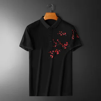 Легкая роскошная высококачественная рубашка поло с вышивкой сливы, мужская футболка с коротким рукавом 2023, летняя модная рубашка из мерсеризованного хлопка Paul 7