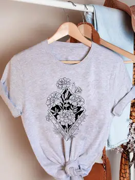 Модный тренд 90-х с цветочным рисунком, милая футболка, повседневная футболка с коротким рукавом, женская летняя одежда с принтом, графические футболки 14