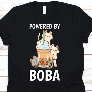 Футболка Powered By Boba Milk Tea Для Любителей Кошек Мужчин И Женщин Bubble Meow Kitten 1