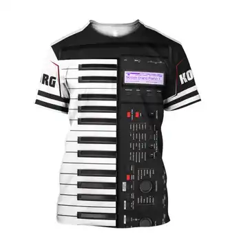 Летняя мужская одежда, музыкальная серия, футболка с рисунком электронного пианино с 3D-принтом, круглый вырез, спортивный повседневный топ с короткими рукавами 1