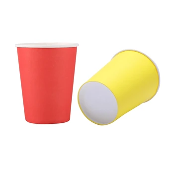 40 бумажных стаканчиков (9 унций) - Однотонная посуда для вечеринки по случаю дня рождения (красная и желтая) 2