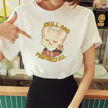 Пушистая футболка, женская уличная одежда, футболки с мангой, японская одежда с рисунком для девочек 8