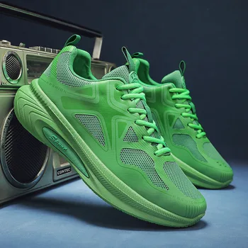 Новые модные зеленые кроссовки, мужские спортивные кроссовки, легкая Спортивная обувь для мужчин, летние дышащие кроссовки на платформе, мужские кроссовки 1