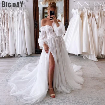 Элегантное свадебное платье трапециевидной формы, женское свадебное платье с открытой спиной, кружевное платье с длинным рукавом и открытыми плечами, свадебное платье со шлейфом, Vestidos De Noiva 24