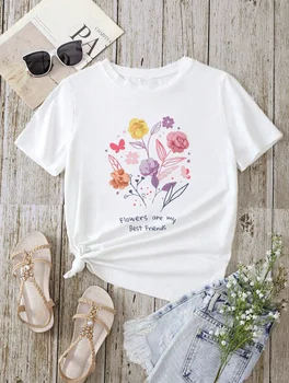Модный женский топ с коротким рукавом и принтом, Летняя женская одежда с цветочным рисунком, Забавная трендовая милая футболка. 18