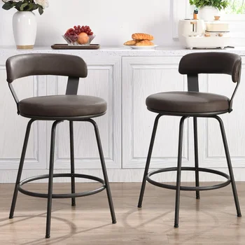 Набор барных стульев FERFALDER из 2 металлических предметов для кухонной стойки, табуреты из искусственной кожи, вращающиеся стулья для кафе, металлическая ножка 6