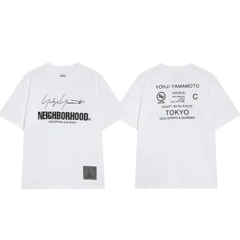Кобрендовые Хлопчатобумажные Мужские футболки с короткими рукавами Yohji Yamamoto X Neighborhood, Японские Футболки NBHD С принтом Алфавита, Негабаритные топы 11