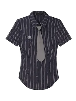 Летние женские элегантные рубашки в тонкую полоску с галстуком, блузки с коротким рукавом, японская мода JK Top 2000s, эстетика Y2k, Винтаж 21