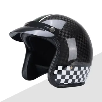 Черно-зеленый легкий реактивный шлем из углеродного волокна с открытым лицом, Мотоциклетный мужской Винтажный мотошлем для гонок на скутерах Capacetes De Moto 11