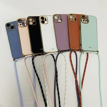 Роскошное ожерелье через плечо с покрытием на шнурке Мягкий чехол для iPhone 13 Pro Max 14 12 11 13 MiNi X XS XR 7 8 Plus SE 2022 Чехол 10