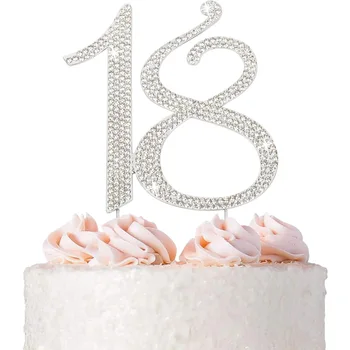 18 Топпер для торта - серебристый металл премиум-класса - Блестящее украшение из страз для вечеринки по случаю 18-летия Станет отличным центральным элементом 5