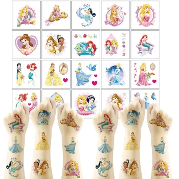 Наклейка с татуировкой принцессы Диснея Золушки и Жасмин, водонепроницаемая наклейка, забавные украшения для вечеринки по случаю дня рождения для девочек, подарочные игрушки 11