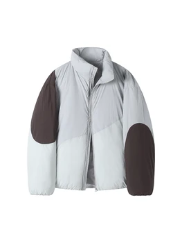 Нерегулярный цветовой контраст, лоскутный пуховик из белого утиного пуха, теплое пальто 10