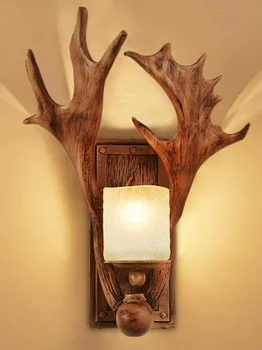 Настенный светильник в скандинавском ретро стиле с оленьими рогами в индустриальном стиле, гостиная, столовая, Прикроватная лампа для спальни