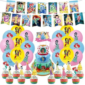 Disney Aladdin Jasmine Girl Birthday Party Украшения для вечеринки в честь Дня Рождения Шесть Флагов Принцессы Белоснежки и Русалки, Воздушные Шары из фольги, Декор своими руками 8