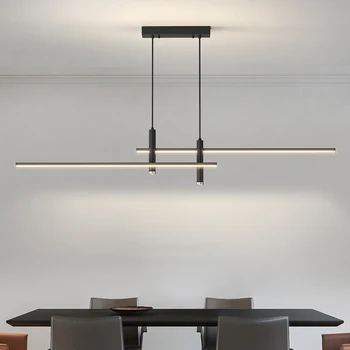 Минималистичная люстра в столовой Простые современные линии Скандинавский обеденный стол Креативная барная стойка Дизайнерские лампы с длинной полосой 6