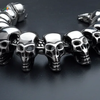 25 мм Высококачественная нержавеющая сталь серебристого цвета и черный скелет с черепом, мужской браслет для мальчиков, ювелирные изделия в стиле панк, модный подарок