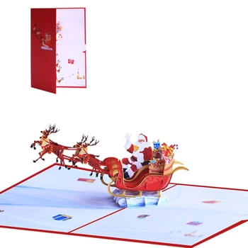 3D Рождество для всплывающих открыток для девочек, друзей мальчиков, новинка, поздравительные открытки с тележкой с летающим оленем, рождественский челнок для вечеринки 20