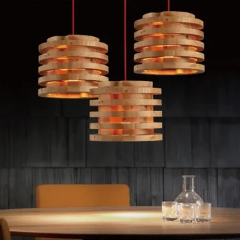 Подвесные светильники из массива дерева, 26 см, круглые многослойные люстры, Подвесной светильник для декора кухни, Подвесной светильник для гостиной