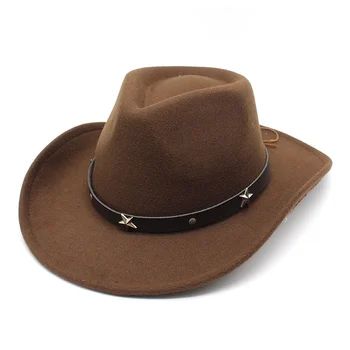 Модная мужская шерстяная ковбойская шляпа-ведро в стиле вестерн, джазовая шляпа с пентаграммой, пары, завитые хип-хоп кепки для мужчин 3