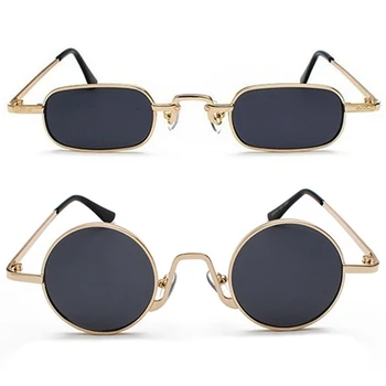2шт Ретро-панк-очки, прозрачные солнцезащитные очки, женские ретро-солнцезащитные очки, мужские, металлическая оправа, черный, серый + золотой - Круглый и квадратный 2