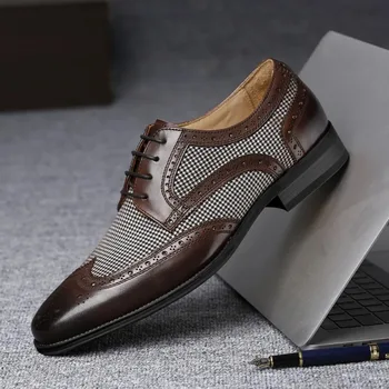 Мужские оксфордские деловые туфли, повседневная кожаная обувь на мягкой подошве, мужские дышащие лоферы, модные кожаные туфли большого размера на шнуровке в стиле ретро 17