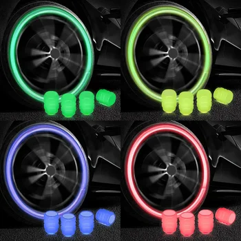 4 Универсальных флуоресцентных светящихся крышки штока клапана шины, крышка клапана автомобильной шины, зеленый / желтый / синий / Красный флуоресцентный порошок 20