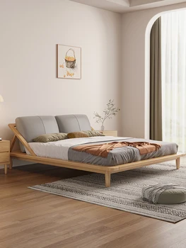 Кровать из массива ясеня в стиле бревенчатой спальни, современная простая мягкая сумка в скандинавском стиле ваби саби, полностью из массива дерева 16