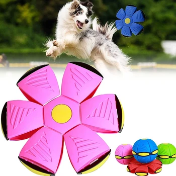НОВЫЕ Игрушки для собак Светящийся Летающий НЛО Мяч-тарелка Интерактивные Спортивные игры на открытом воздухе Волшебный Деформационный Плоский Мяч Товары для домашних животных