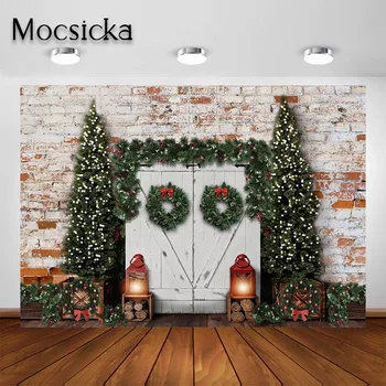 Рождественский фон Mocsicka, Винтажная кирпичная стена, Деревянная дверь, Рождественский фон для фотосессии новорожденных детей, Фотосессия Фотосессии 20