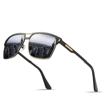 Модные солнцезащитные очки мужские в поляризованной квадратной металлической оправе, мужские солнцезащитные очки для вождения, очки для рыбалки UV400 10