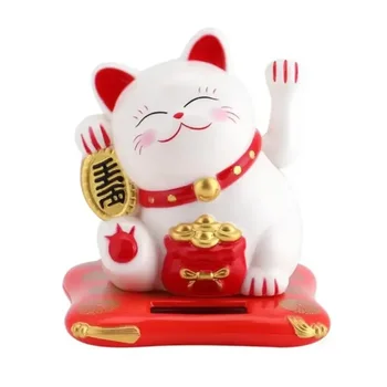 Манеки Неко Lucky Cat На Солнечных Батареях Приветствует Китайского Счастливчика, Машущего Рукой, Манящего Статуэтки Fortune Cat Для Домашнего Декора 13