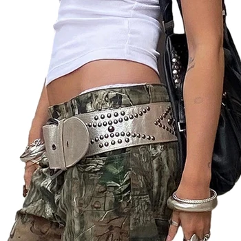 Женский пояс для джинсов с пряжкой на талии, пояс для брюк с заклепками в стиле панк, аксессуары для женской одежды, повседневный пояс 9