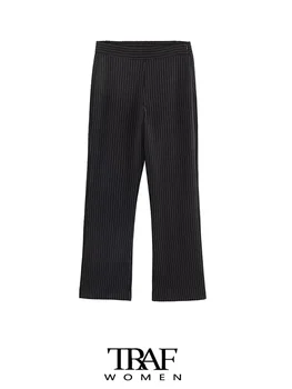 TRAF-Женские прямые брюки в тонкую полоску, с высокой талией, на молнии, женская мода 17